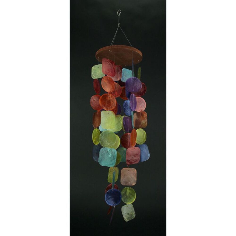 Multicolor Dyed Capiz Shell 26 Inch Long Wind Chime Garden Patio Yard - Picture 2 of 3